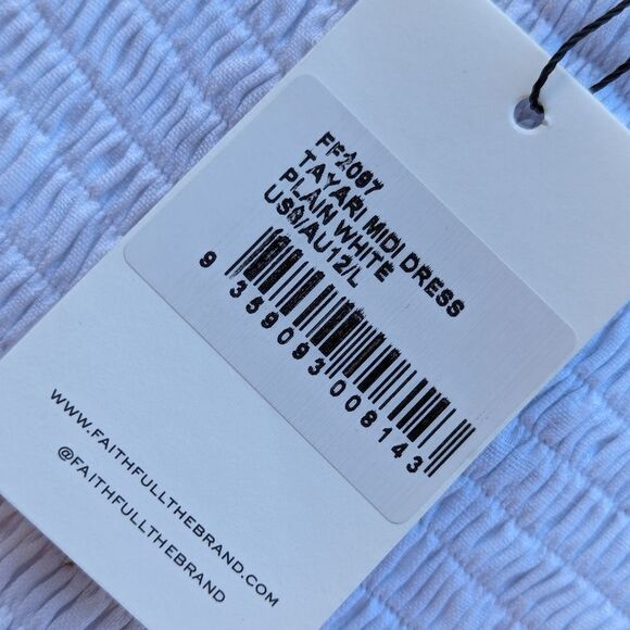 Faithfull the Brand Linen Smocked Tayari Midi Beachy Dress Women's 8 White NWT - Picture 13 of 16